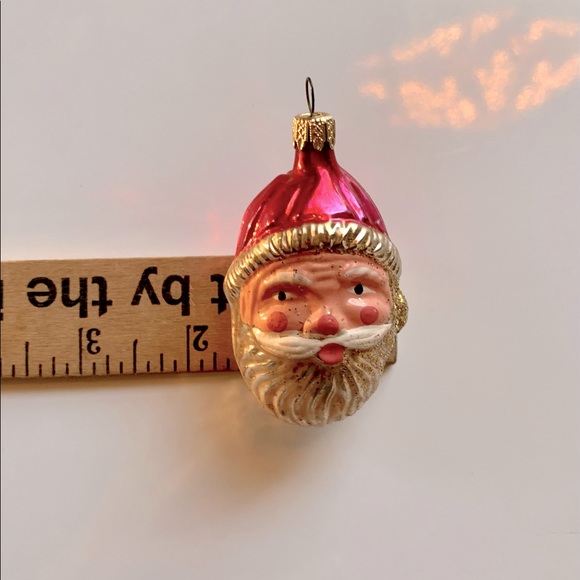 Two Vintage Mercury Glass Ornaments from Columbia- Santa Head & Poinsettia - Picture 11 of 12